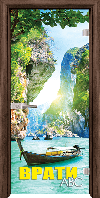 Стъклена врата модел print G-13-15 Тайланд, цвят Орех Рибейра