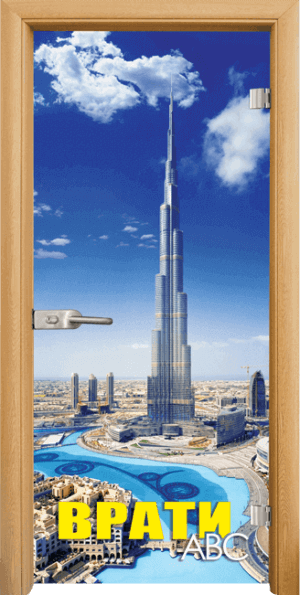 Стъклена врата модел Print G-13-16 Dubai, цвят Светъл дъб