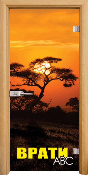 Стъклена врата модел print G-13-17 Afrika, цвят Светъл дъб