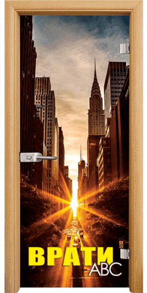 Стъклена врата модел print G-13-18 New York, цвят Светъл дъб